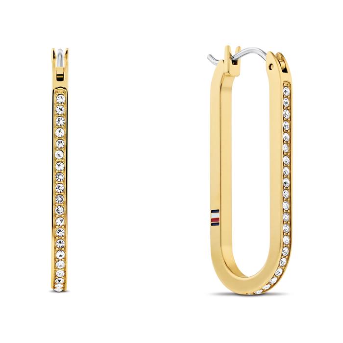 Ladies' hoop earrings in gold-plated stainless steel with crystals