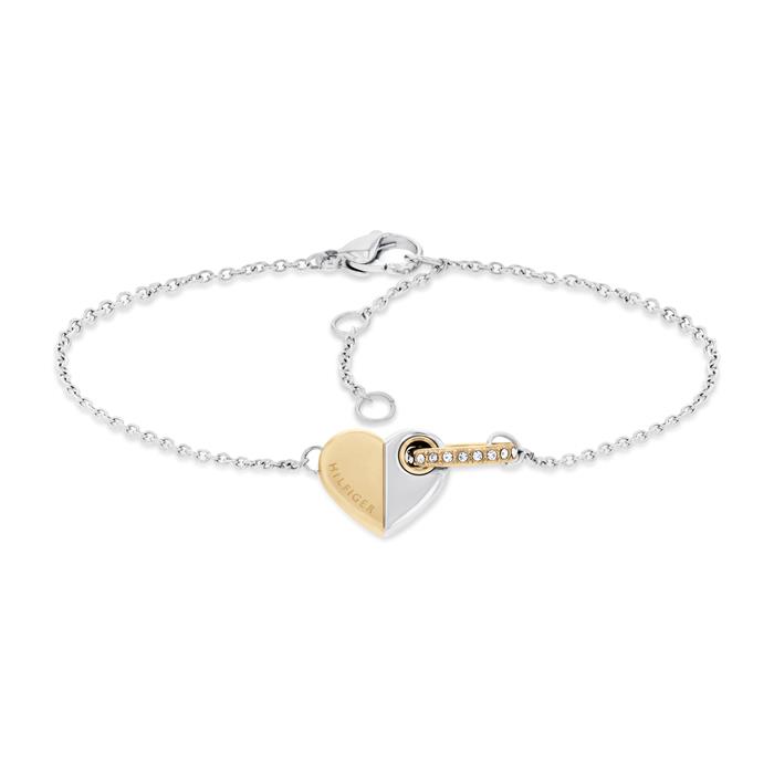 Ladies' engraved bracelet with heart made of stainless steel, bicolour