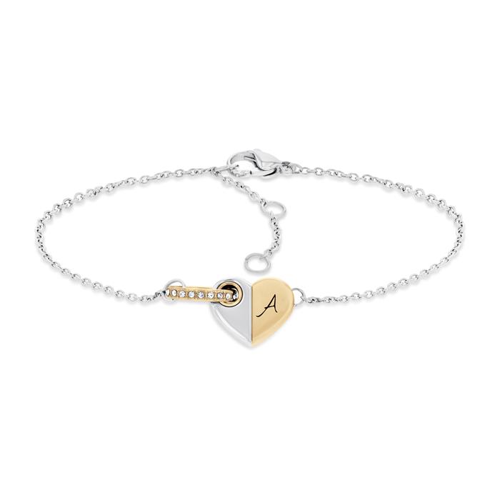 Ladies' engraved bracelet with heart made of stainless steel, bicolour