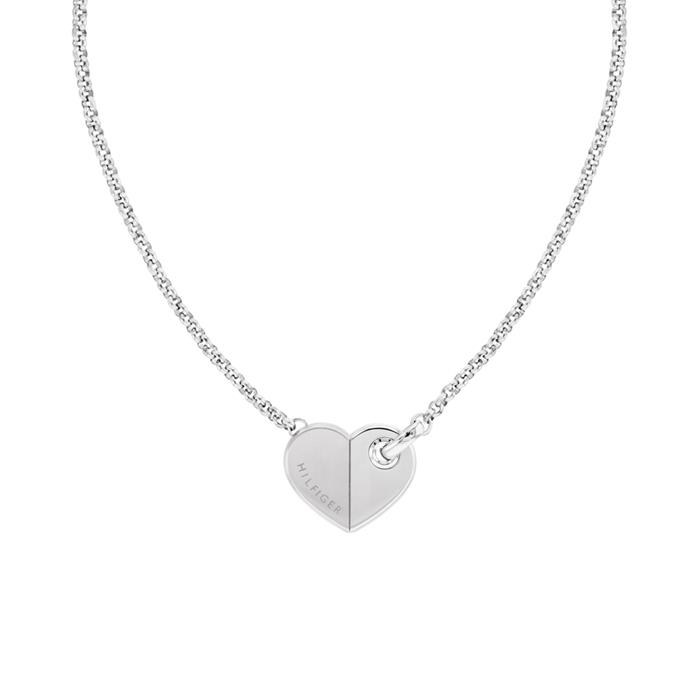 Cadena grabable para mujer con colgante de corazón de acero inoxidable