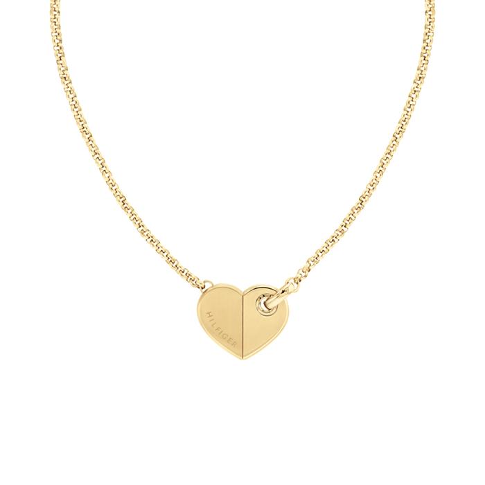 Cadena de acero inoxidable chapado en oro con corazón para mujer, grabable