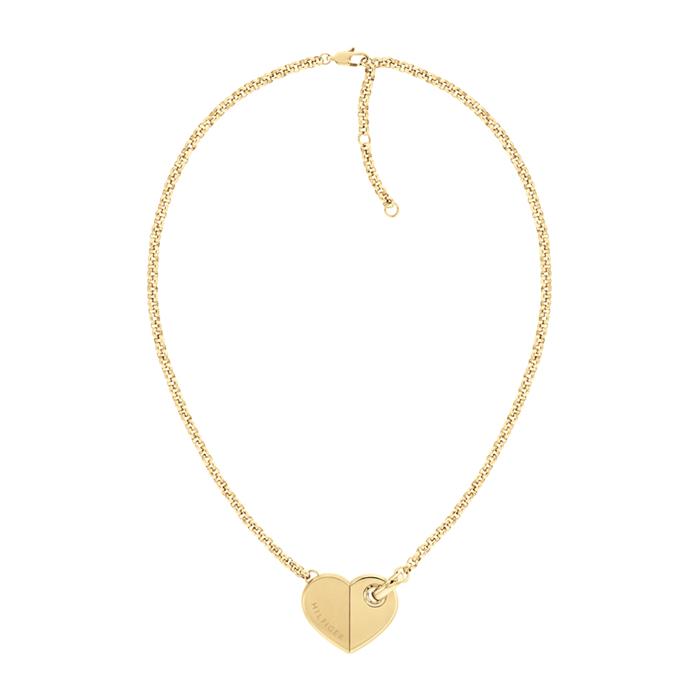 Cadena de acero inoxidable chapado en oro con corazón para mujer, grabable