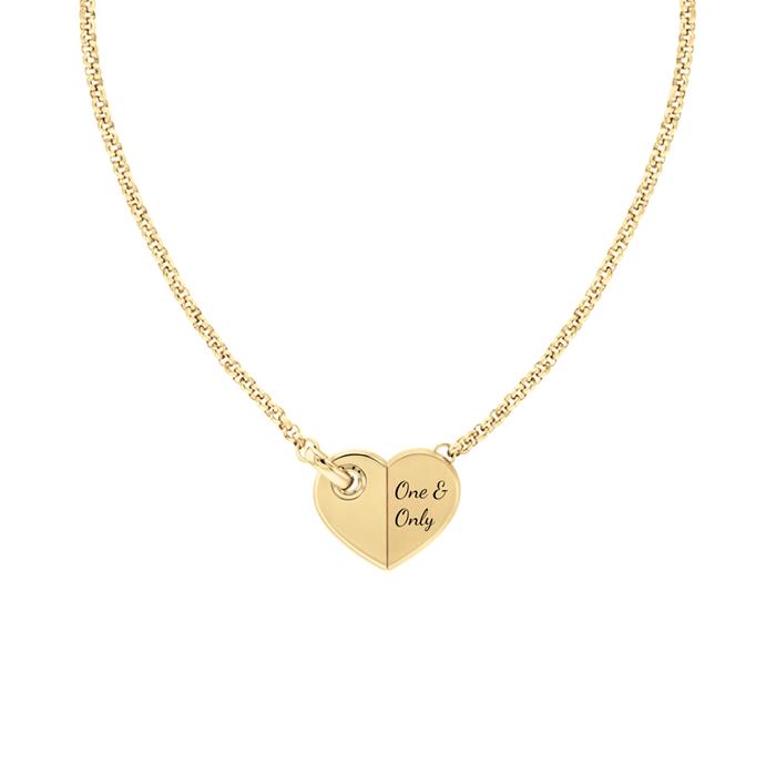 Cadena de acero inoxidable chapado en oro con corazón para mujer, grabable