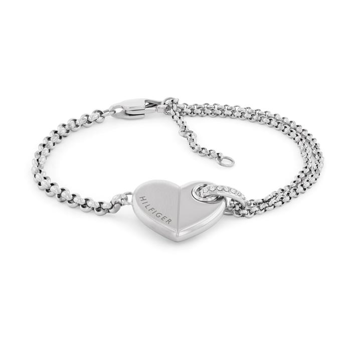 Engravable women's heart bracelet, crystals, stainless steel