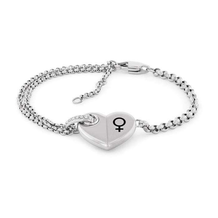 Engravable women's heart bracelet, crystals, stainless steel