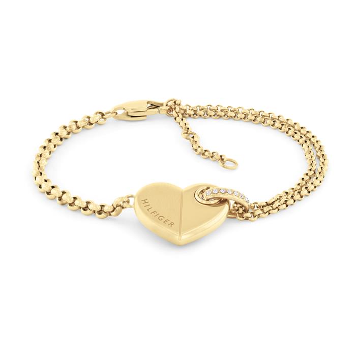 Pulsera corazón para mujer en acero inoxidable, dorada, grabable