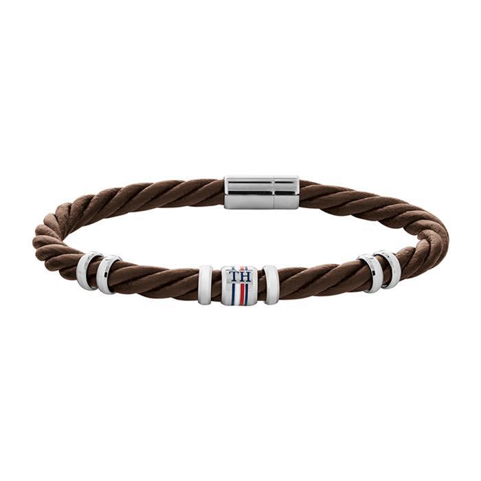 Brown leather bracelet casual for men by tommy hilfiger