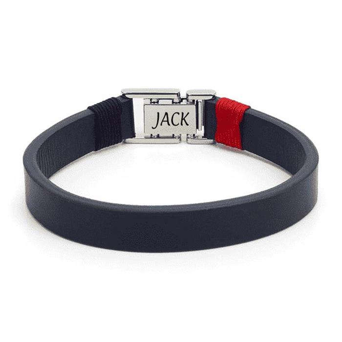 Men's bracelet in dark blue leather with stainless steel