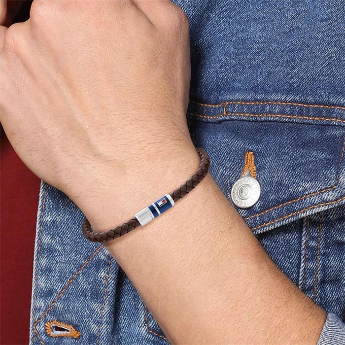 Pulsera casual de cuero marr&#xF3;n para hombre