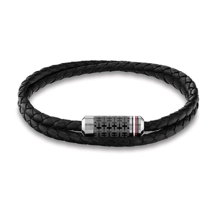 Men's leather and stainless steel bracelet, black