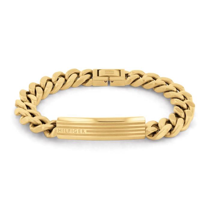 Pulsera identificativa de hombre de acero inoxidable grabable, oro IP