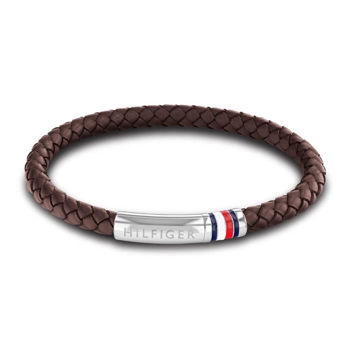 Intervowen braid leather bracelet with stainless steel for men