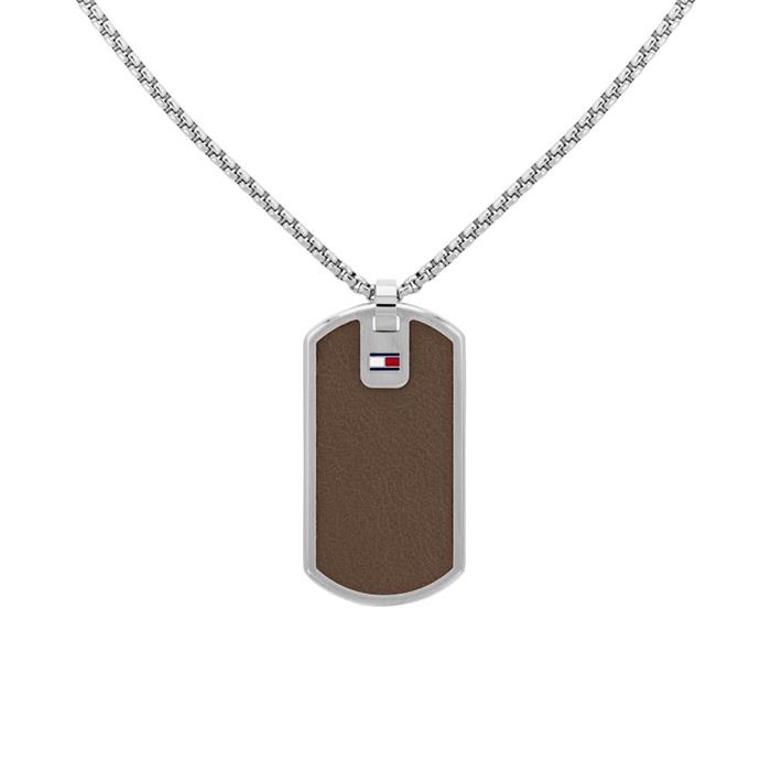 Men's dog tag necklace in stainless steel with leather, engravable