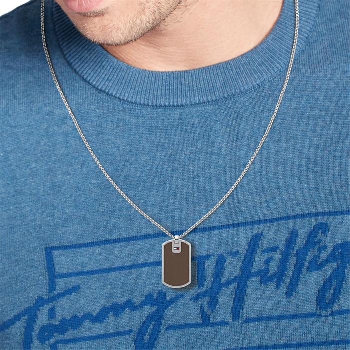 Men's dog tag necklace in stainless steel with leather, engravable