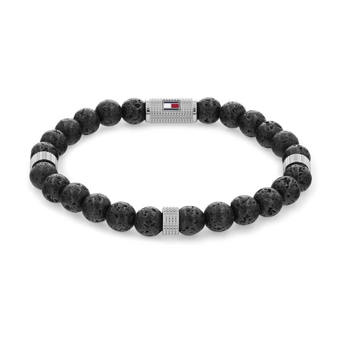 Men's Bracelet In Stainless Steel And Lava Stone