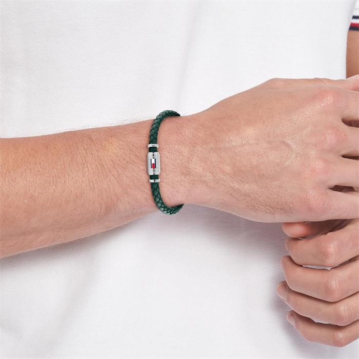 Men's dark green leather bracelet