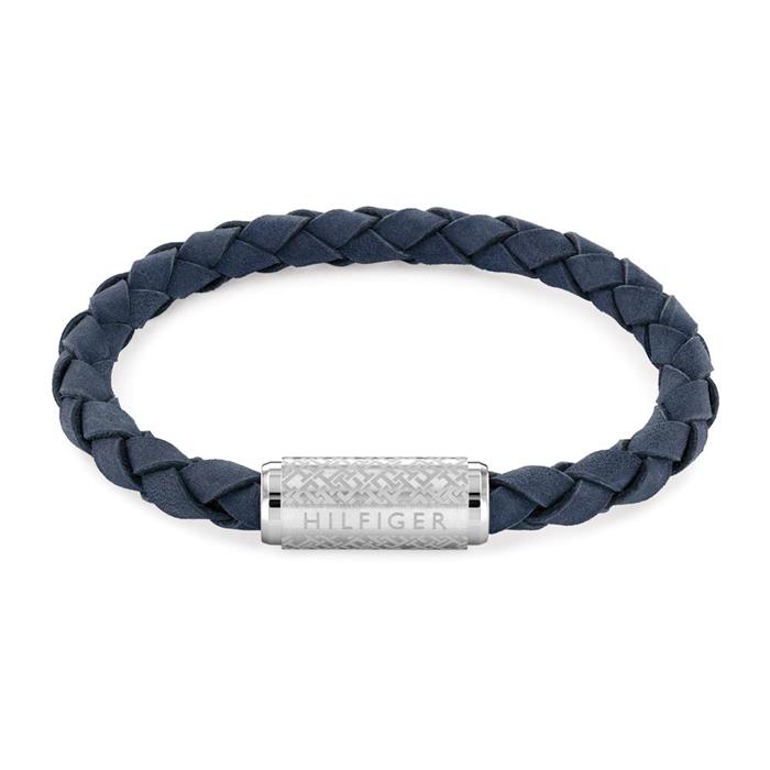 Men's blue suede and stainless steel bracelet