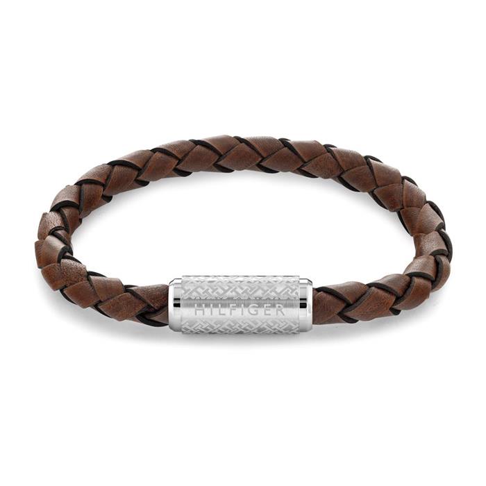 Pulsera para hombre de cuero marr&#xF3;n claro y acero inoxidable