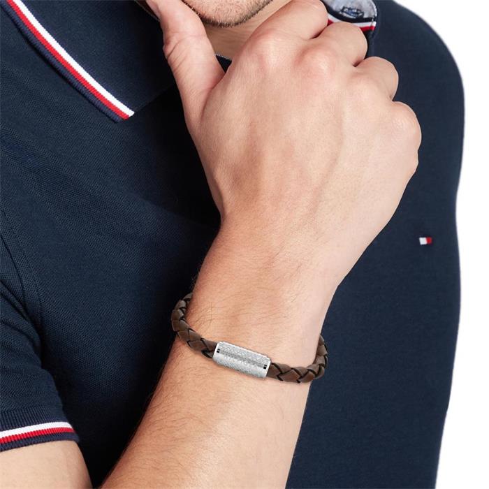 Pulsera para hombre de cuero marrón claro y acero inoxidable