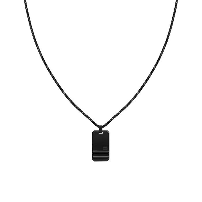 Iconic dog tag engraved chain in stainless steel, IP black
