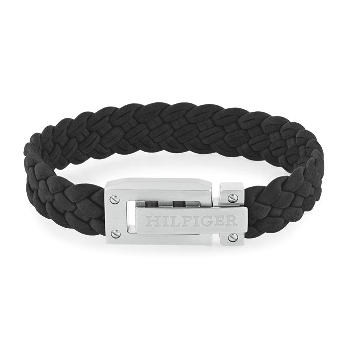 Men's bracelet in black suede with stainless steel