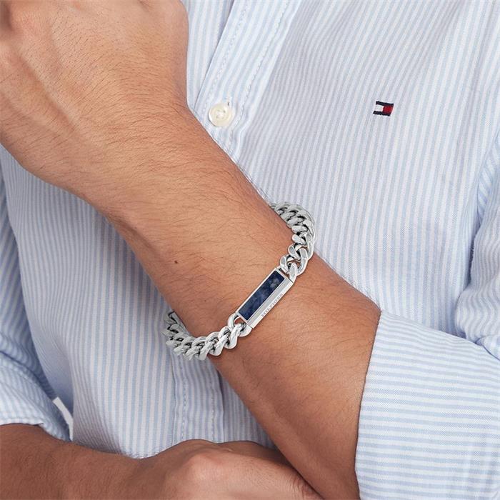Men's stainless steel bracelet, sodalite, engravable