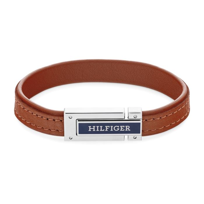 Engraving bracelet in brown leather, stainless steel, enamel