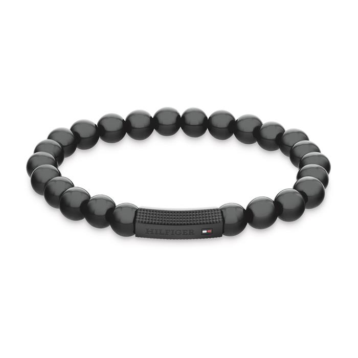 Men's bracelet with onyx, rubber, stainless steel, IP Black