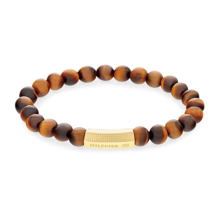 Bracelet with tiger's eye, rubber, stainless steel, IP gold