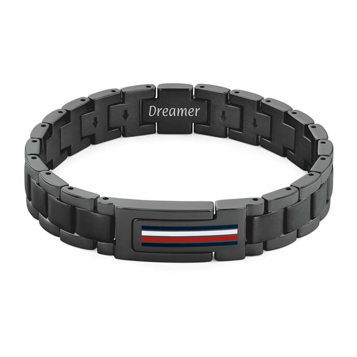 Herenarmband in roestvrij staal Mason, zwart, graveerbaar