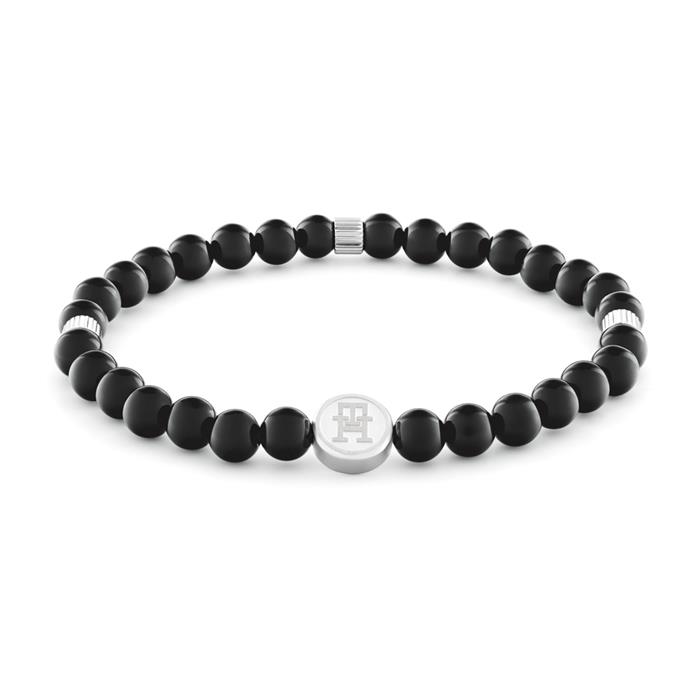 Men's bracelet with onyx beads, stainless steel