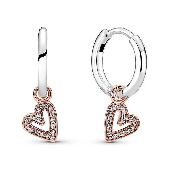 Ladies earrings in sterling silver with heart, bicolour