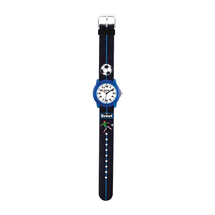 Jungen Armbanduhr Fußball aus Kunststoff, schwarz, blau