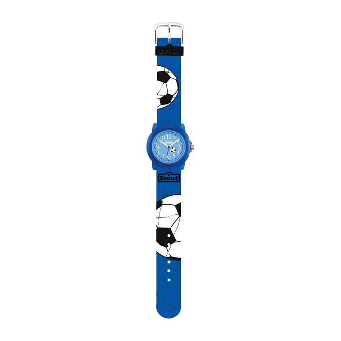 Scout blauw kwarts horloge voor jongens van kunststof met voetbal