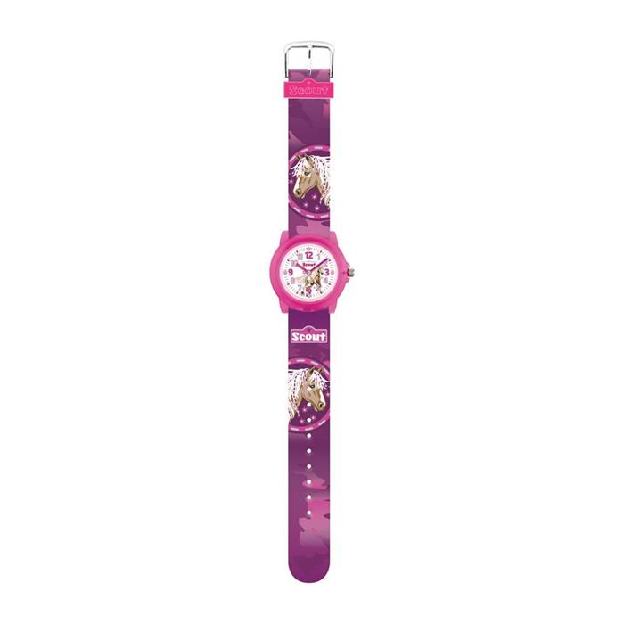 Reloj de niña caballitos de plástico, rosa, morado