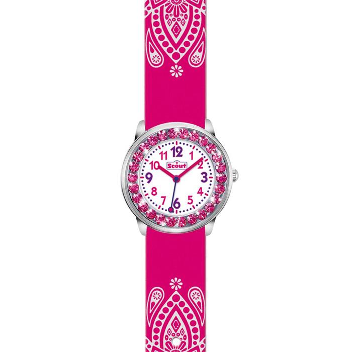 Pink Glitzer Armbanduhr aus Metall und Kunstleder