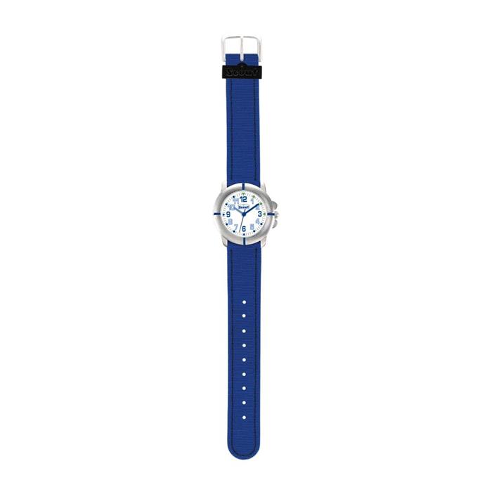 Children's watch with quartz drive and blue imitation leather strap