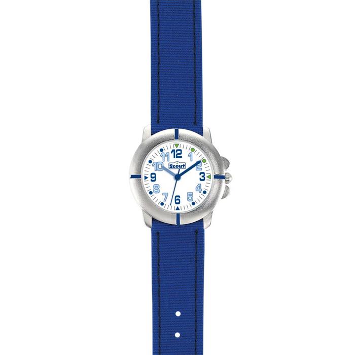 Children's watch with quartz drive and blue imitation leather strap