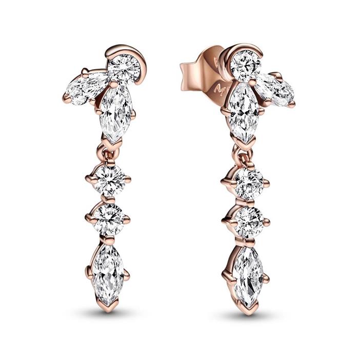 Ladies stud earrings with pendants, rosé, cubic zirconia