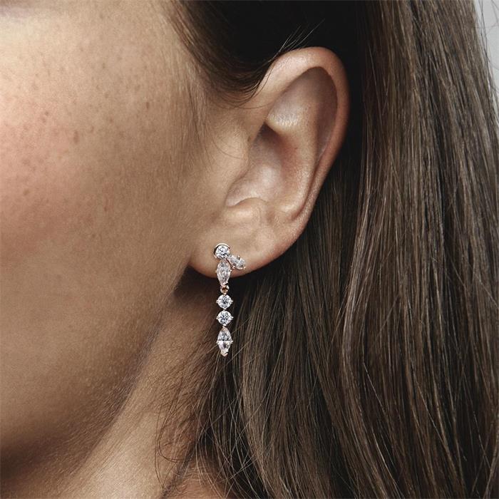 Ladies stud earrings with pendants, rosé, cubic zirconia