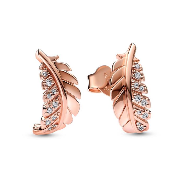 Pendientes pluma para mujer, chapados en oro rosa