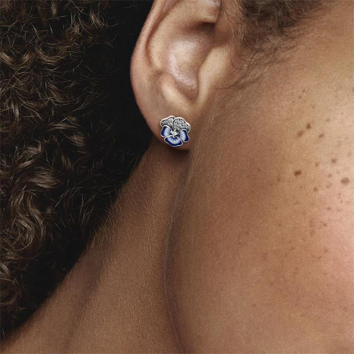 Dames oorsteker blauw viooltje, 925 sterling zilver