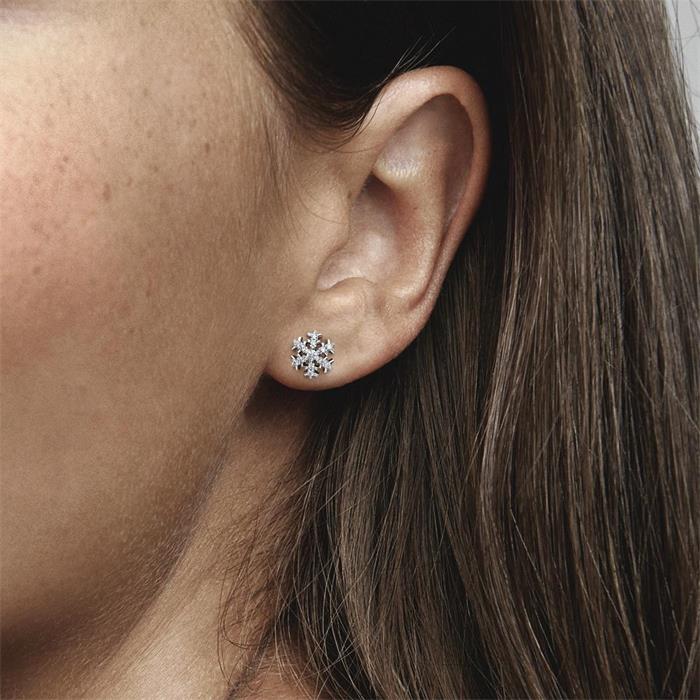 Stud earrings snowflake in 925 sterling silver with cubic zirconia