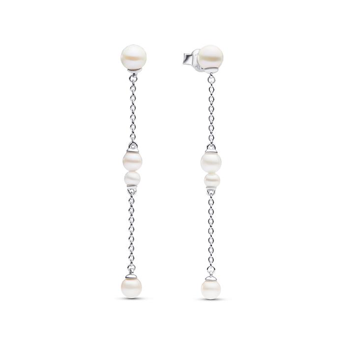 Hanging stud earrings in 925 silver, pearls, Timeless