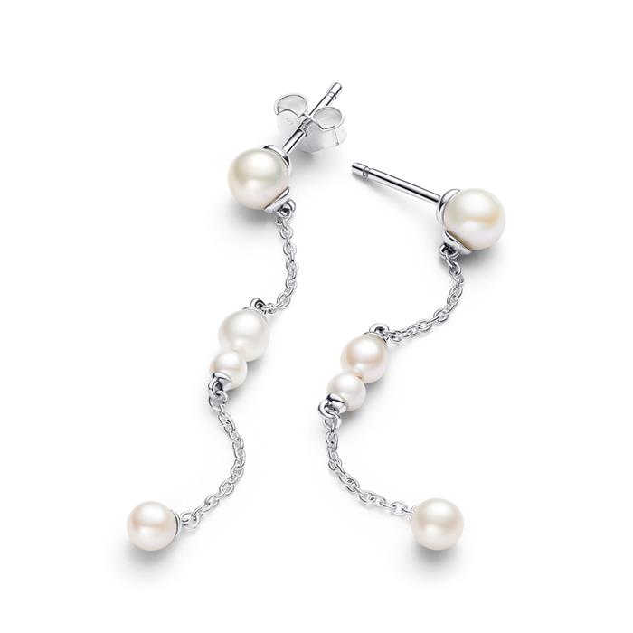 Hanging stud earrings in 925 silver, pearls, Timeless