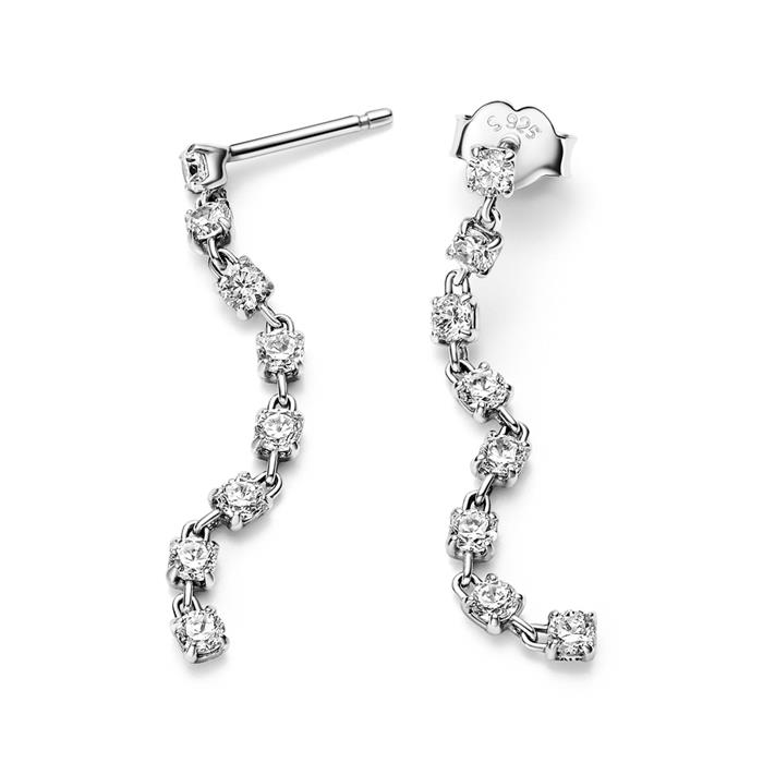 Hanging stud earrings for ladies, 925 silver, zirconia