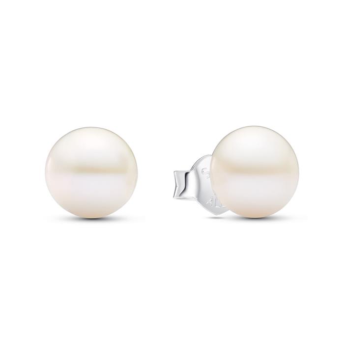 Ladies' pearl stud earrings in 925 silver, Timeless