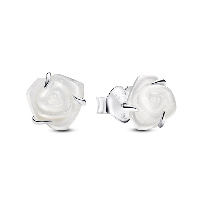 White Rose in Bloom stud earrings for ladies, 925 silver