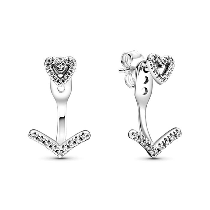 Wishbone heart stud earrings in 925 sterling silver with zirconia