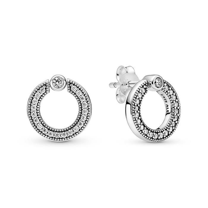 Ear studs circle for ladies in 925 sterling silver, zirconia